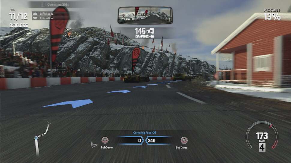 Trackside details here include fully polygonal crowds, bonfires and flapping banners filling out the Norweigan stands