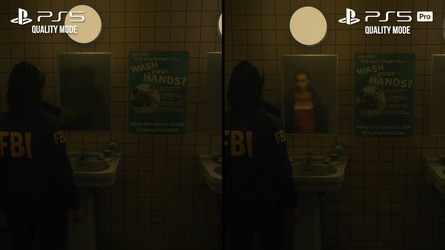 Sometimes the RT upgrades are a straight win - seeing Saga in the mirror, for example - but there are also a handful of problem spots, such as this reflective wood which has a very noisy resolve.