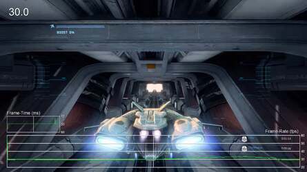 Using a shot from our original performance video, we can see the difference between the current version of the game and the original shipping build - this segment sees a doubling of frame-rate. Click on the thumbnails for full resolution imagery.