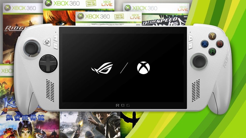 Xbox Ally handheld on top of Xbox 360 games