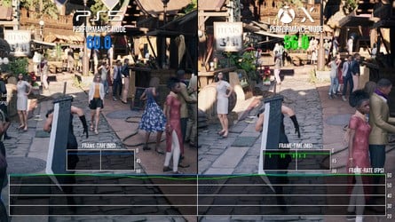 Xbox Series X runs at a higher resolution than PS5, but suffers performance drops the Sony console avoids. Click to enlarge. 