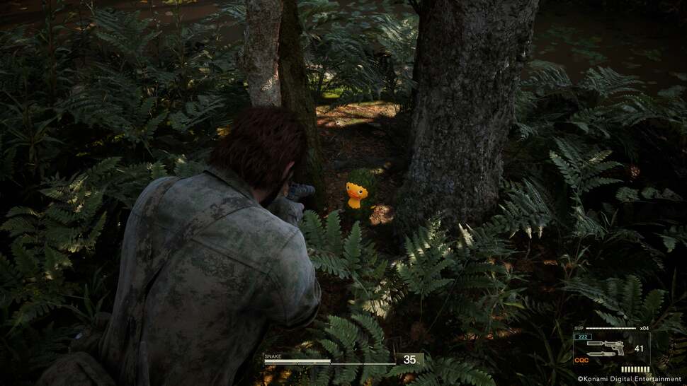 The Metal Gear series' charm and humour are very much in tact, with a miniature army of Kerotan collectibles once again waiting to be spotted across the jungle.| <em>Image credit: Konami</em>