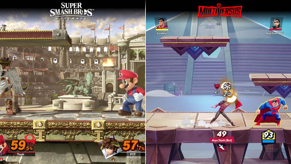 Let's compare the colosseum stages. The 4K resolution favours MultiVerse when it comes to overall image quality, but often the comparisons favour Smash Bros. Ultimate when  looking at stage detail