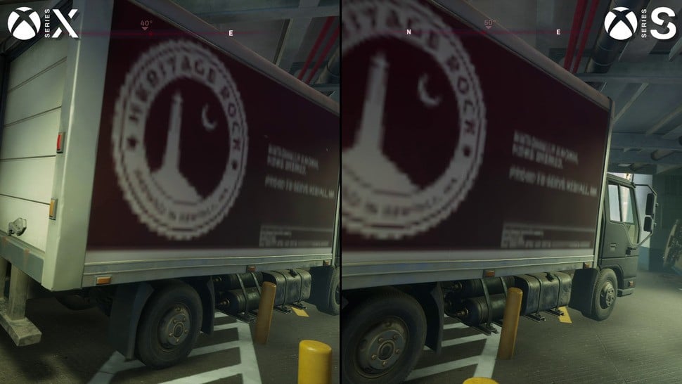 Texture streaming is a massive issue. Check out this large asset on the truck that takes some time to load. Series S tends to load these textures more quickly, remarkably, but it's still way too slow in general