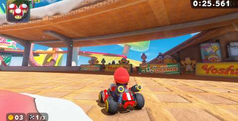 Mario Kart World uses pre-calculated lighting, but the effect is improved significantly over Mario Kart 8, with an effective representation of light bounce.