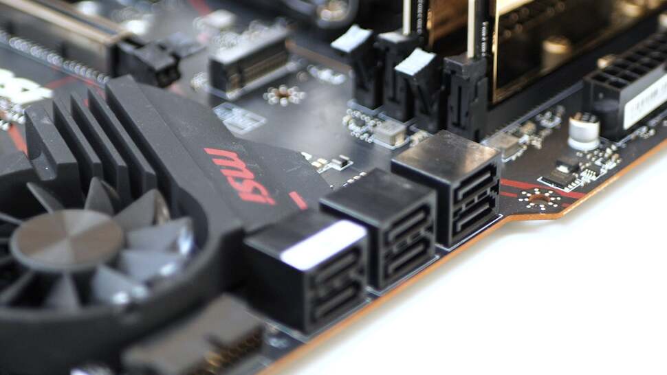 Six SATA ports at the front here, with the USB header to the left