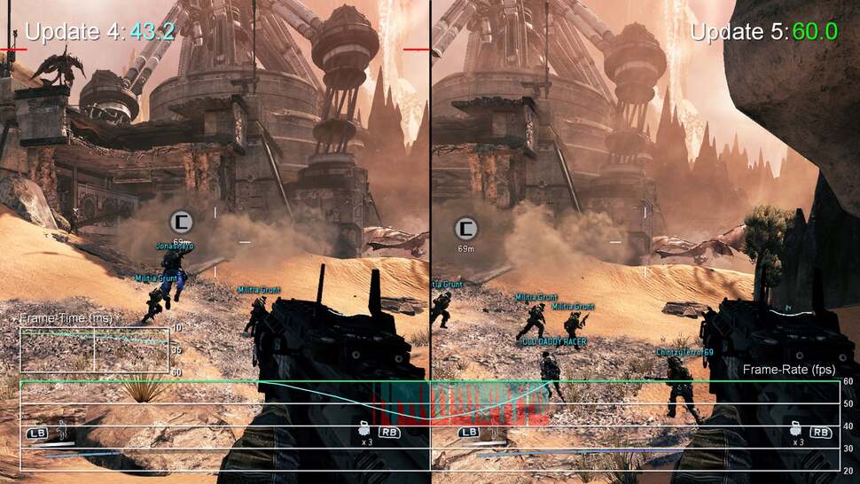 The Here Be Dragons intro sequence always featured a notable dip in performance accompanied by a brief flurry of screen-tear. Update Five sees this completely addressed. Optimisations can result in big leaps in frame-rate - as long as there is not another bottleneck queued up behind it...