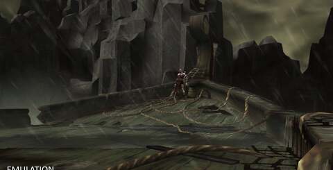 PS2 hardware emulation shots on top, God of War Collection and PCSX2 shots on the bottom.