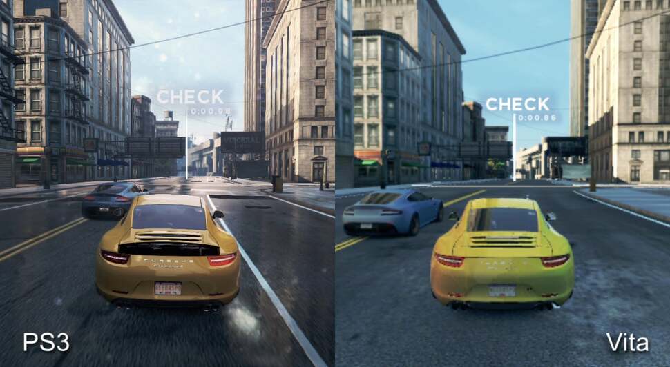 The openworld racing playground of Fairview is feature-complete on PlayStation Vita. Environmental detail is pared back but this has no real impact on the gameplay which is much the same on both console and handheld.