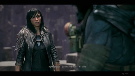 This sequence demonstrates two minor failings - fairly basic character facial animation in cutscenes and unusual graphical artefacts on the first frame after a camera cut on PS5.