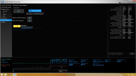 There's a sense that the cooling solution isn't really up to scratch. On the left shot (click for full res) you can see the hardware monitor results after running the Metro 2033 bench - yup, those CPU cores are hitting the high 90s Celsius. In the picture to the right, we've hit the print screen button during some notable CPU throttling during the Intel Xtreme stress test.
