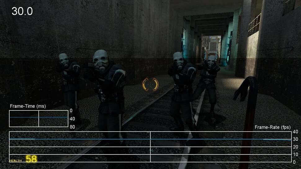 Half-Life 2 maxed out at 1280x800 sees ballpark 30fps performance, but alpha-heavy scenes can see frame-rate plummet