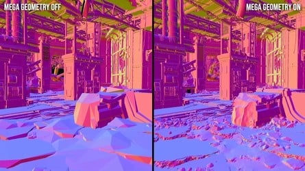 Here's a diagnostic view of Mega Geometry on versus off in Gears of War: E-Day. 