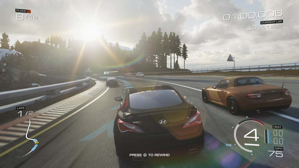 Lighting is massively improved, with the black and white crush removed from the last game. A lens flare effect has been added - arguably overused for every track to drive home the impact of a 'next-gen' entry in the series