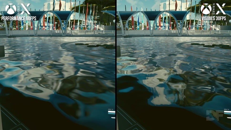 Choppy water has noticeably higher-res cubemaps in the visuals mode, alongside a higher resolution.