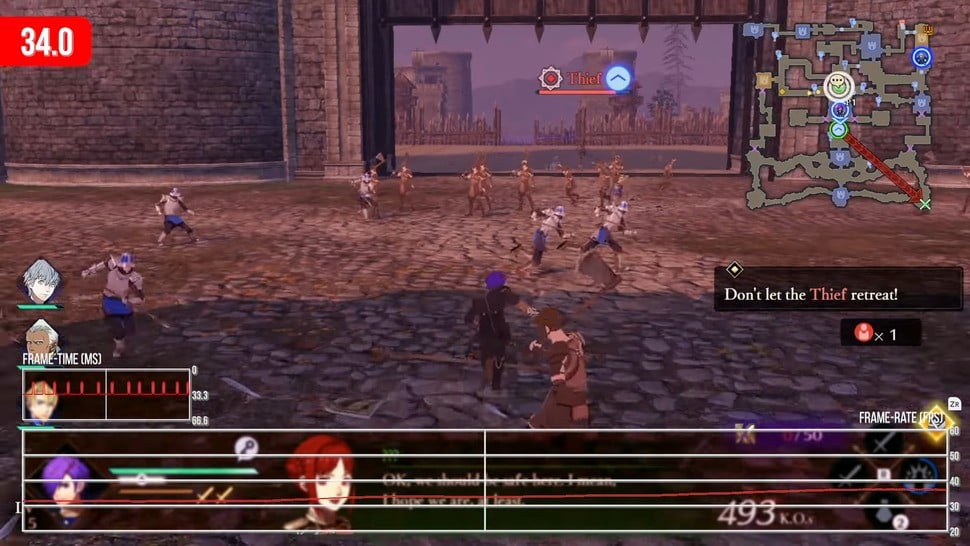 Fire Emblem Warriors: Three Hopes is normally north of 30fps - but the uncapped frame-rate isn't ideal