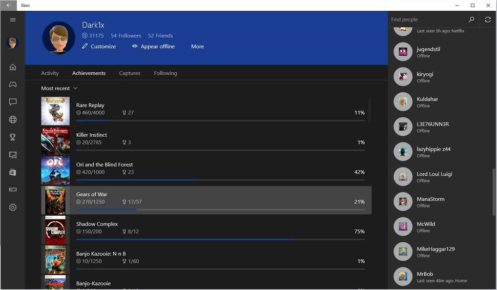 Of course, achievements are visible and easy to navigate in the app. The implementation is pretty quick and makes navigating your achievements quite easy. It's handy if you're using a tablet or laptop in conjunction with your Xbox One