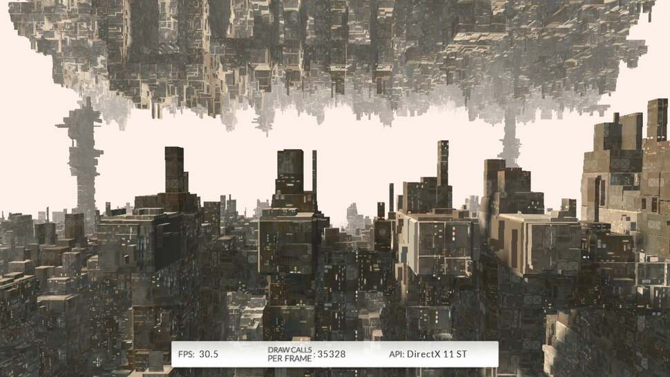 And here's the same bench running with the DX11 API - nowhere near the same level of detail is resolved at the 30fps level