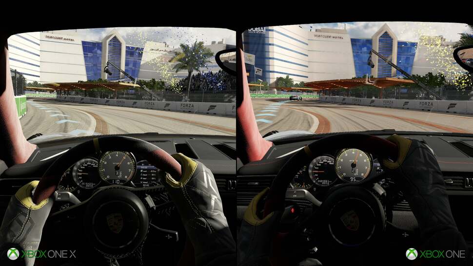 High-end anisotropic filtering allows for clearly defined texture details across the track on Xbox One X