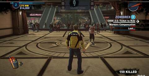 Shadows are computationally expensive and we can see them pared back a little on the PS3 version of Dead Rising 2. In the top shot, the PS3 version has no shadow on Chuck at all. The bottom shot also suggests lighting differences - on 360, Chuck is lit from two light sources and so casts two shadows with just one on PS3.