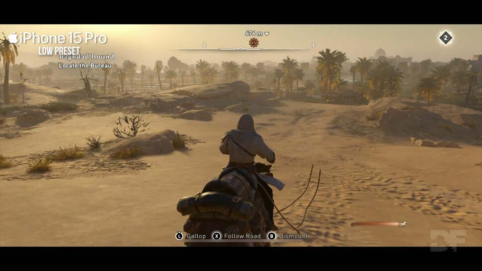 There appear to be some Apple-specific glitches, such as NPC pathfinding in the first mission and this instance where a horse's reigns were left floating in space.