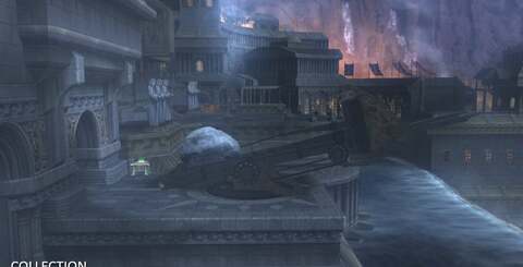 The God of War Collection maintains its frame-rate even in expansive, open environments. However, note the SD-quality background art to the right.