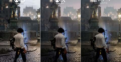 Side-by-side shots show how Series S stacks up to PS5 and Series X, with only minor resolution and settings differences visible between the skimmed and full-fat machines.