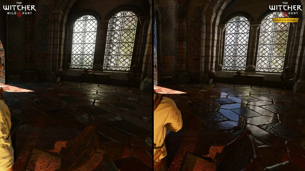RT reflections also benefit just about every smooth and reflective surface. The tiles here reflect light from the window in a way the original game's reflections cannot even begin to approximate