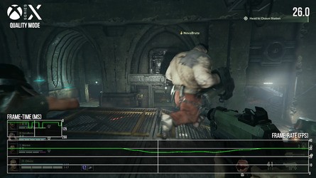 Xbox Series X in quality mode runs at a decent 30fps, but egregious hitching in places is problematic. Series S's single mode operates in much the same way.