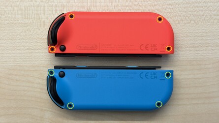 Here's what the new Joy-Cons look like, with new screws and a new model number. Click to enlarge. 