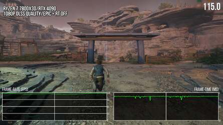 A tale of two frame-rates from Star Wars Jedi: Survivor. On the left there are some instabilities in frame-time - but VRR can take care of that. On the right, despite frame-rate seemingly remaining in the VRR window, frame-times in the 30ms to 40ms range see those frames presenting as obvious stutter.
