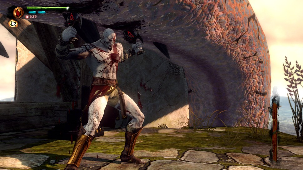 Incidental animations, such as the sneer on Kratos' face as he lands an attack, can be entirely easy to miss unless you manage to get the camera up-close. The build-up of tiny cuts across his knees over the course of battle is also a great, subtle touch