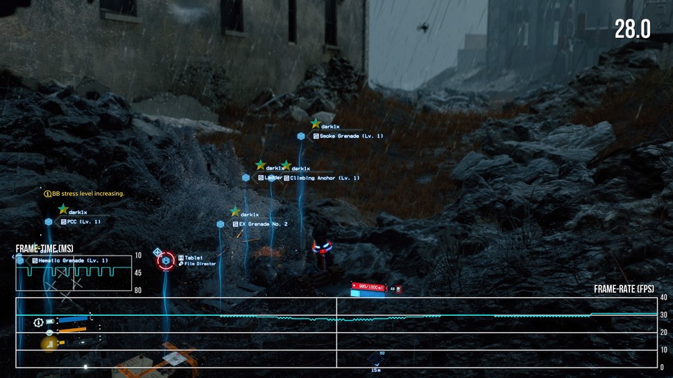 Gameplay is mostly locked to 30fps but when many items burst onto the screen you can encounter minor drops like this