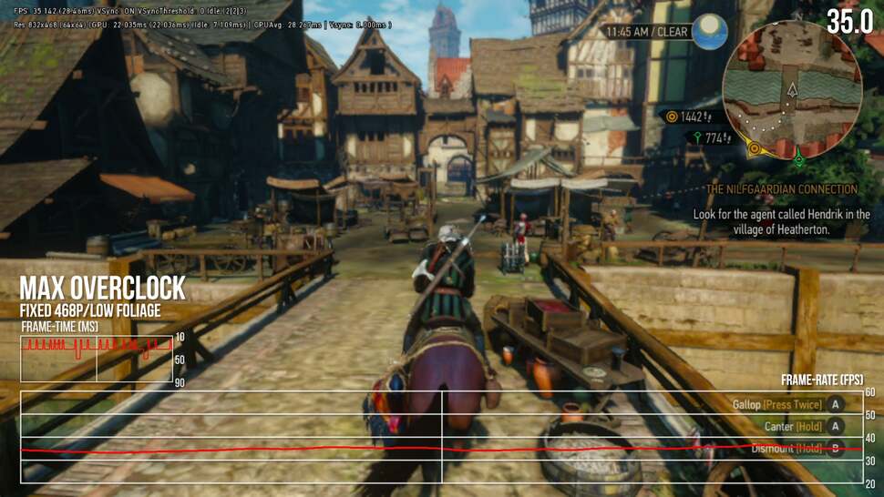 The Witcher 3 hits 60fps on Switch, thanks to a full overclock and dropping to a fixed 468P. It's best shown in the White Orchard, though big city areas struggle to rise much higher than 30fps