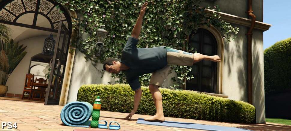 A close look at one of the main characters reveals little difference but the surroundings are significantly higher resolution. Notice the ivy along the house and the quality of the shading along the pipe on the right hand side